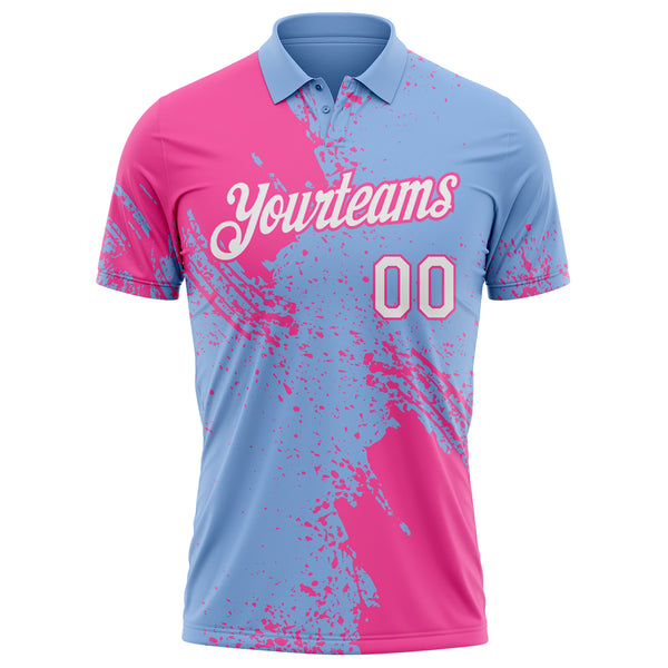 Custom Light Blue White-Pink Distressed Scratch Brush Stroke Performance Polo Shirt