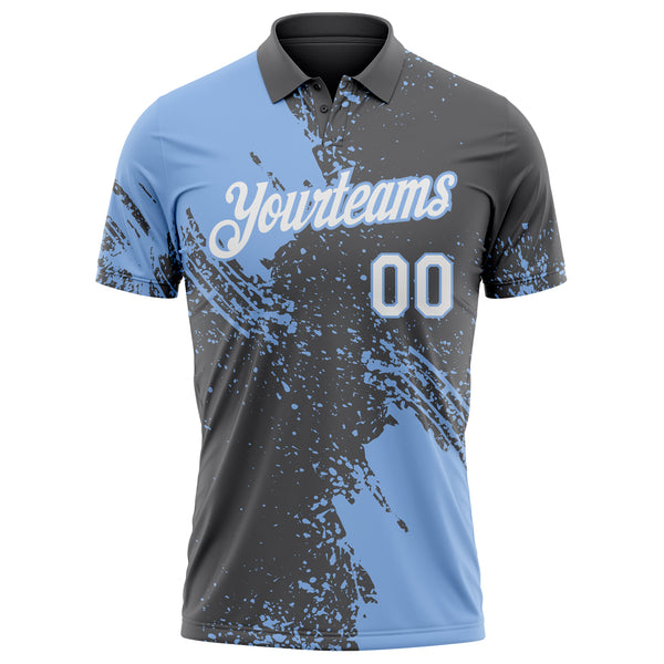 Custom Steel Gray White-Light Blue Distressed Scratch Brush Stroke Performance Polo Shirt