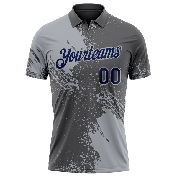 Custom Steel Gray Navy-Gray Distressed Scratch Brush Stroke Performance Polo Shirt