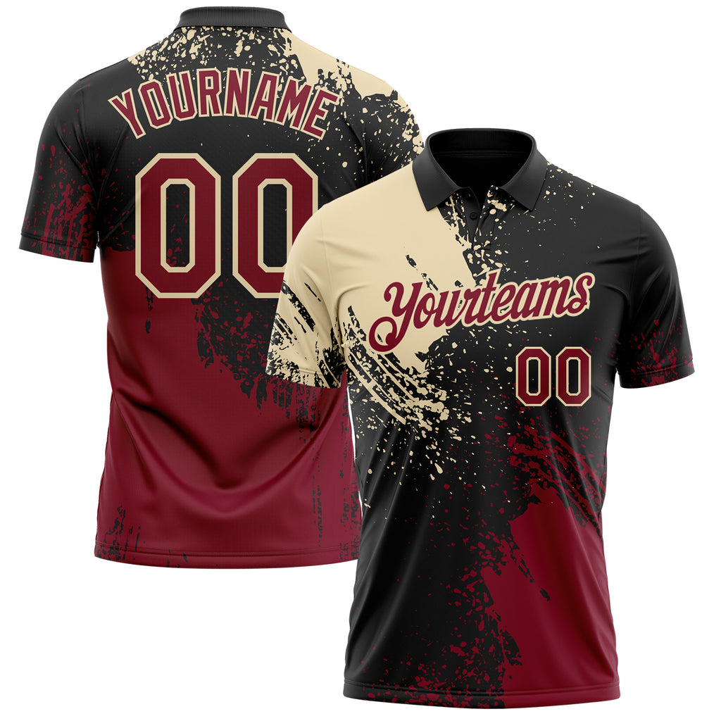 Custom Black Crimson-Cream Distressed Scratch Brush Stroke Performance Polo Shirt