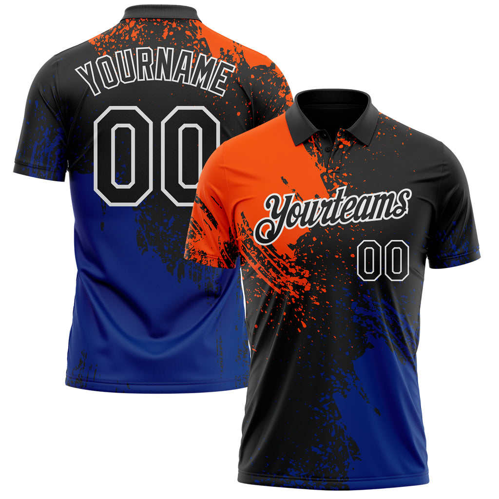 Custom Black Orange Royal-White Distressed Scratch Brush Stroke Performance Polo Shirt