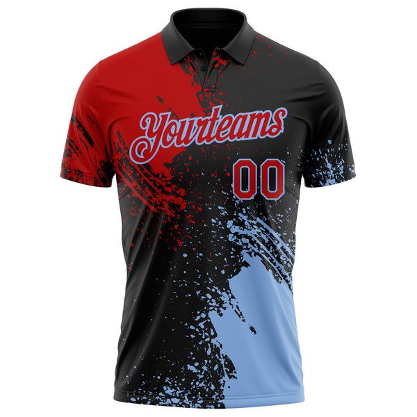 Custom Black Red-Light Blue Distressed Scratch Brush Stroke Performance Polo Shirt