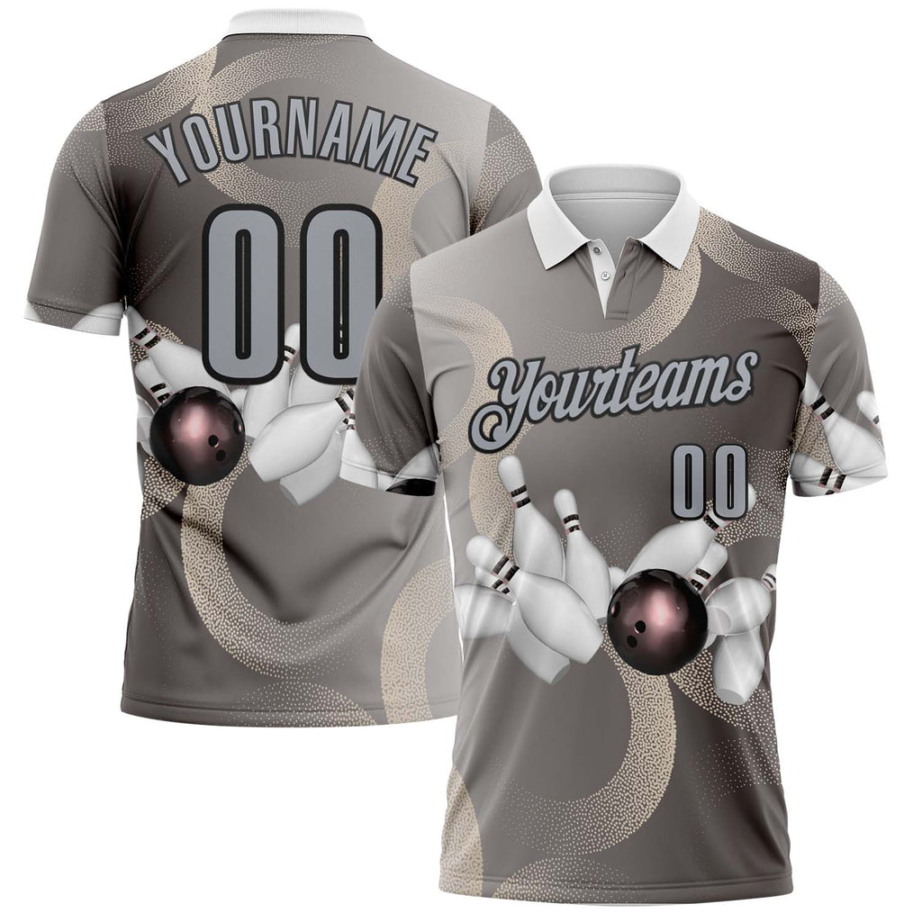 Custom Gray-Black Bowling Strike Retro Performance Polo Shirt