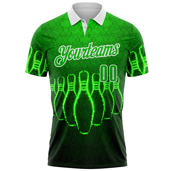 Custom Green Black-White Bowling Pins Neon Geometric Performance Polo Shirt