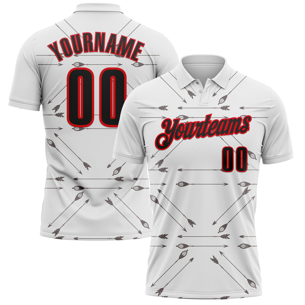 Custom White Black-Fire Red Arrow Archery Performance Polo Shirt