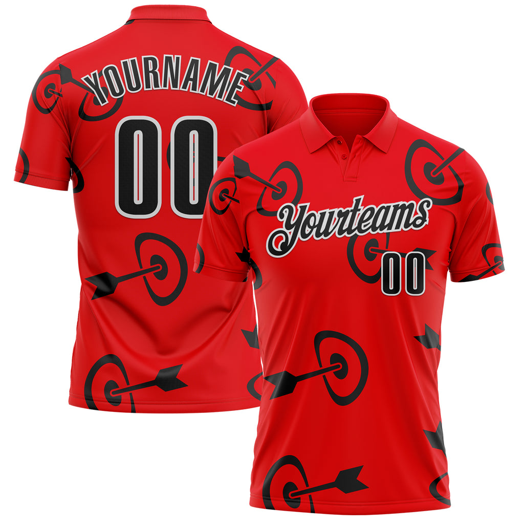 Custom Fire Red Black-White Archery Target Bullseye Performance Polo Shirt