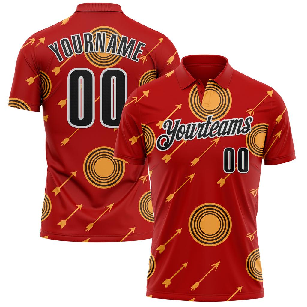 Custom Fire Red Black Yellow-White Archery Target Performance Polo Shirt