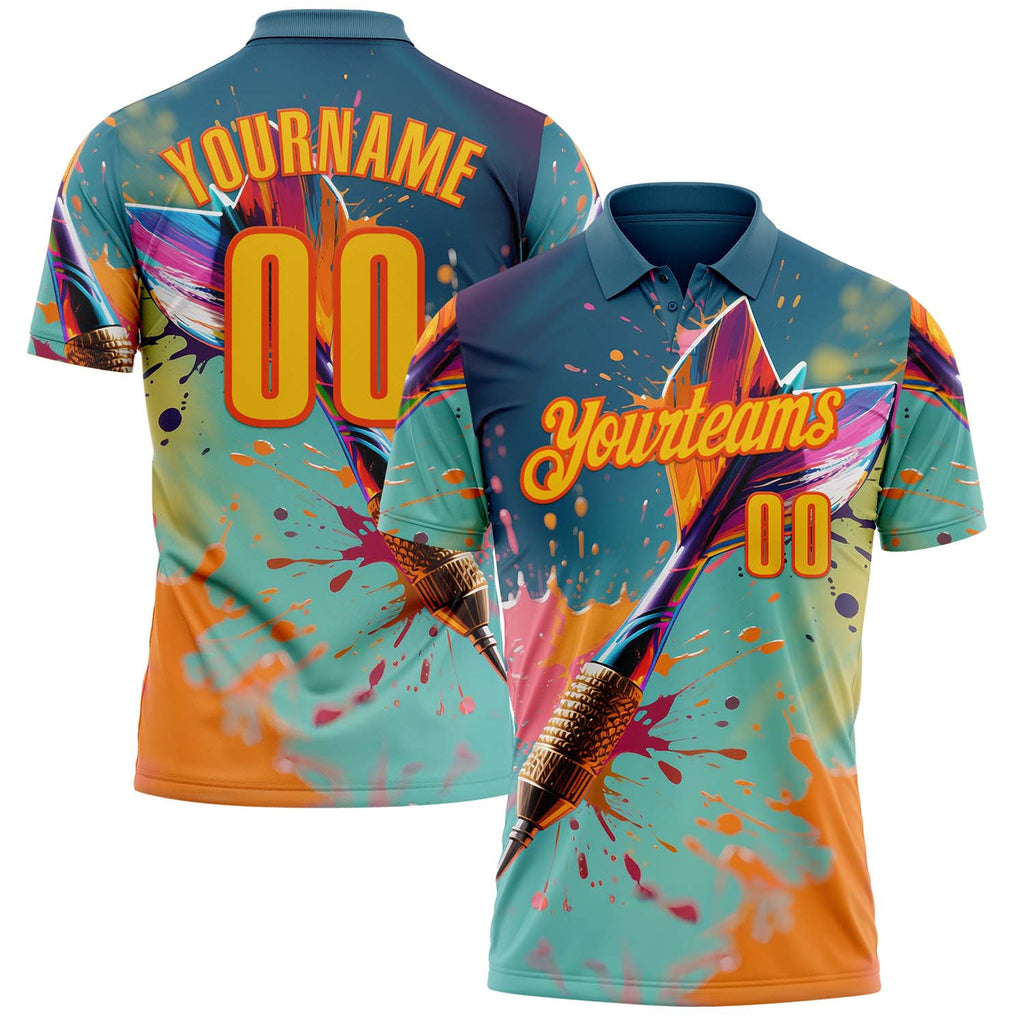 Custom Green Yellow-Orange Darts Splash Performance Polo Shirt