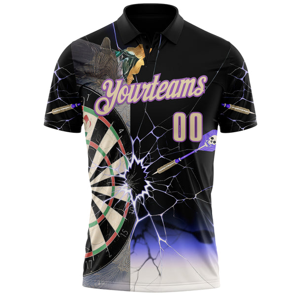 Custom Black Cream-Medium Purple Darts Lightning Dartboard Performance Polo Shirt