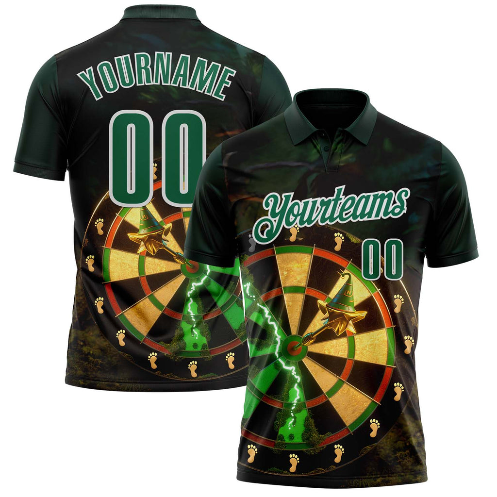 Custom Green Kelly Green-White Darts St.Patrick's Day Shamrock Dartboard Performance Polo Shirt