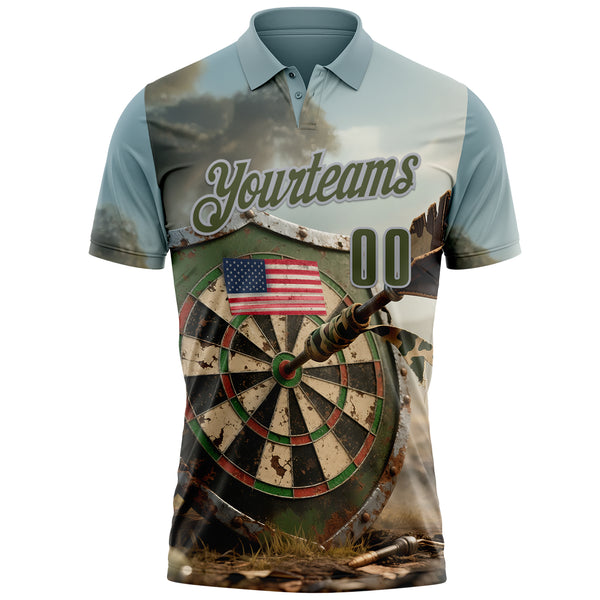 Custom Shadow Blue Olive-Gray Darts American Flag Dartboard Performance Polo Shirt