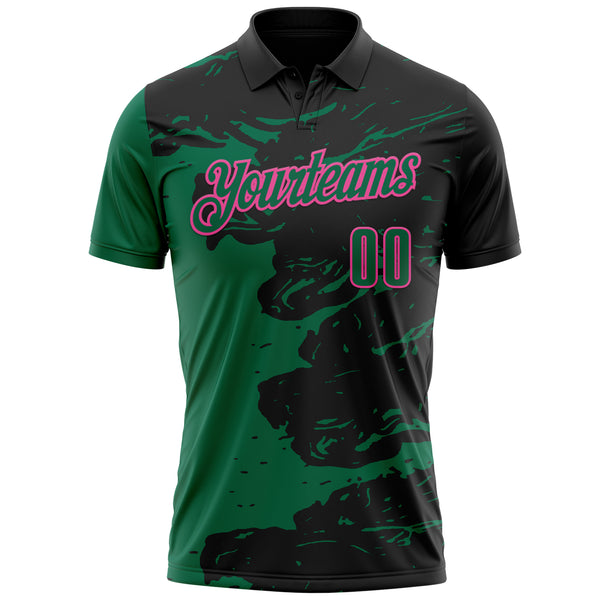 Custom Black Kelly Green-Pink Fluid Paint Splash Performance Polo Shirt