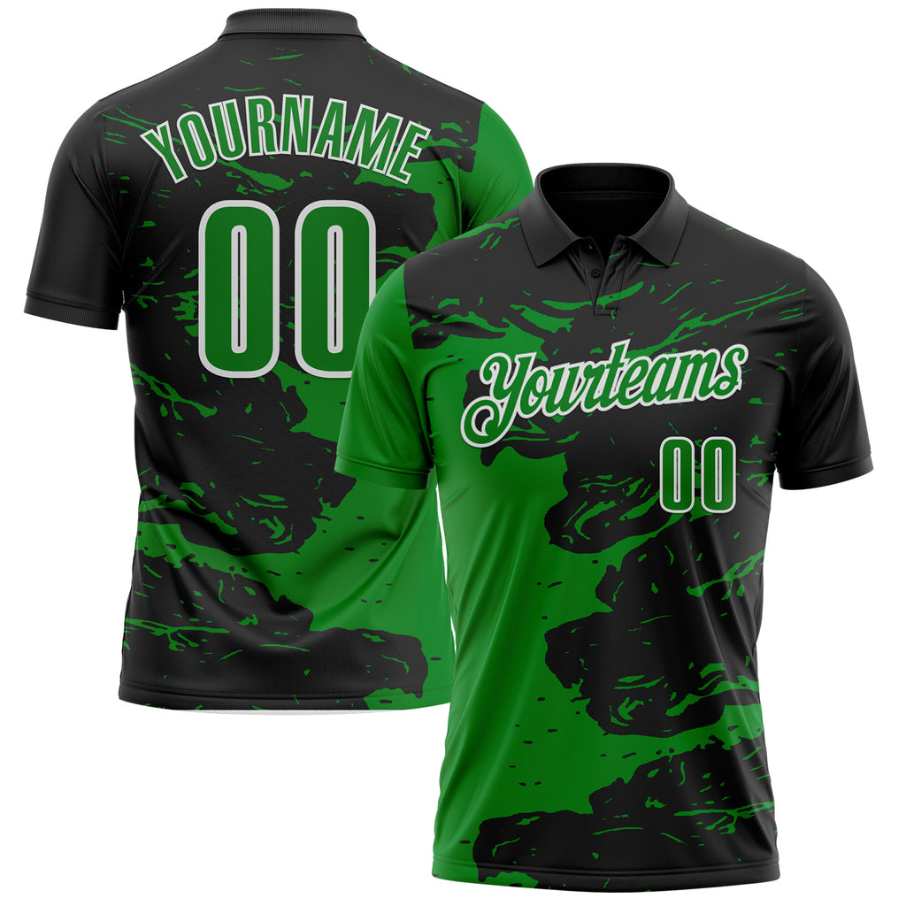 Custom Black Grass Green-White Fluid Paint Splash Performance Polo Shirt