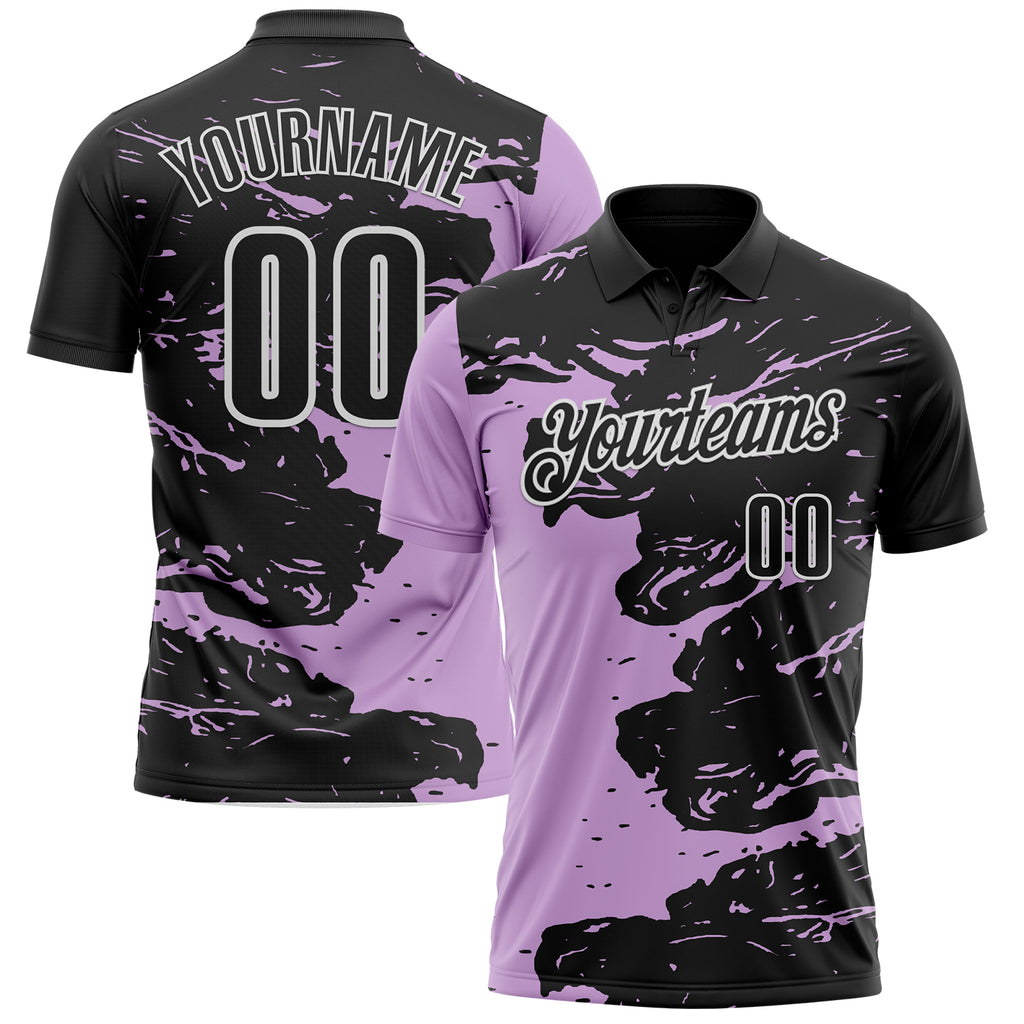 Custom Black Light Purple-White Fluid Paint Splash Performance Polo Shirt