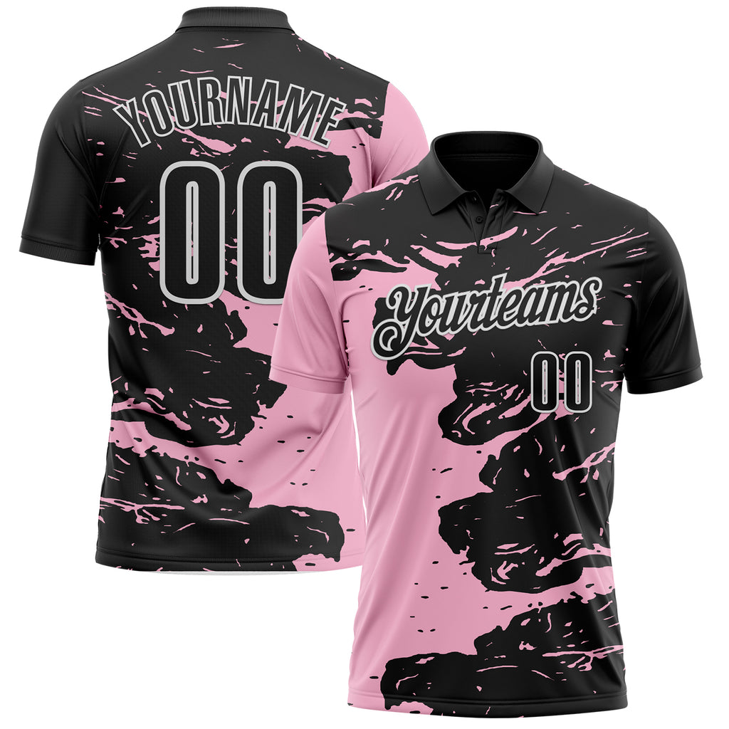 Custom Black Light Pink-White Fluid Paint Splash Performance Polo Shirt