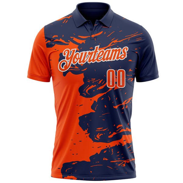 Custom Navy Orange-White Fluid Paint Splash Performance Polo Shirt