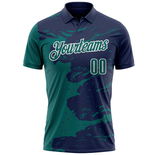 Custom Navy Teal-White Fluid Paint Splash Performance Polo Shirt