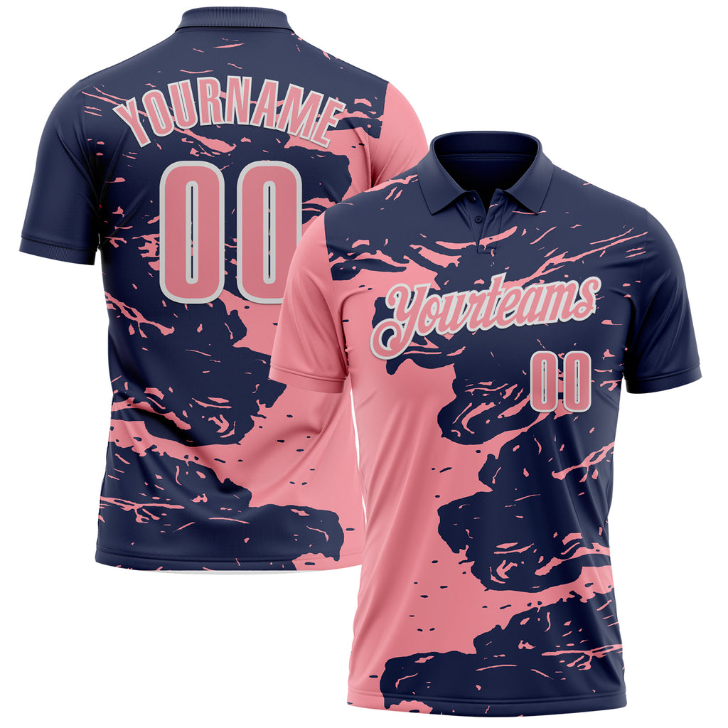 Custom Navy Medium Pink-White Fluid Paint Splash Performance Polo Shirt