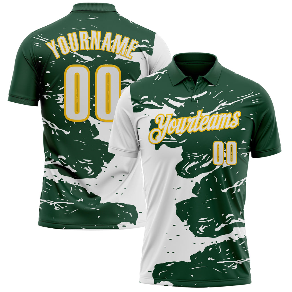 Custom Green White-Yellow Fluid Paint Splash Performance Polo Shirt