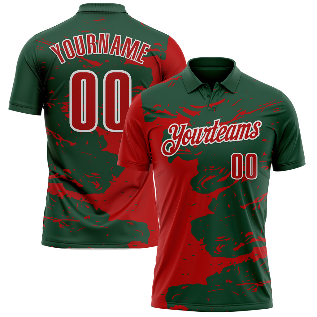 Custom Green Red-White Fluid Paint Splash Performance Polo Shirt
