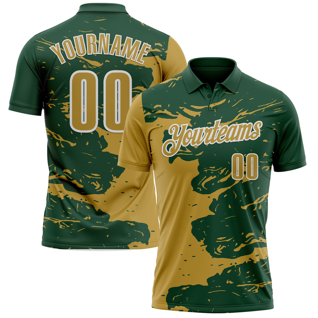 Custom Green Old Gold-White Fluid Paint Splash Performance Polo Shirt