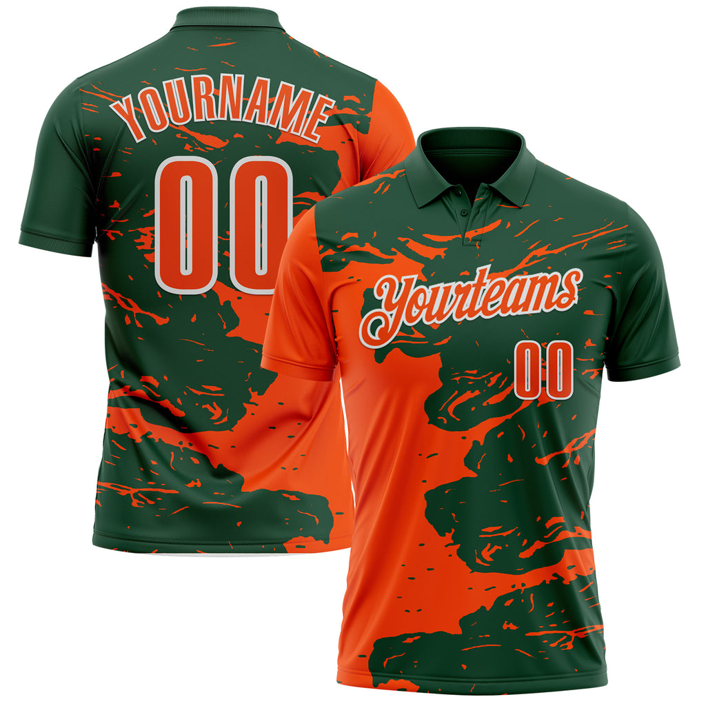 Custom Green Orange-White Fluid Paint Splash Performance Polo Shirt