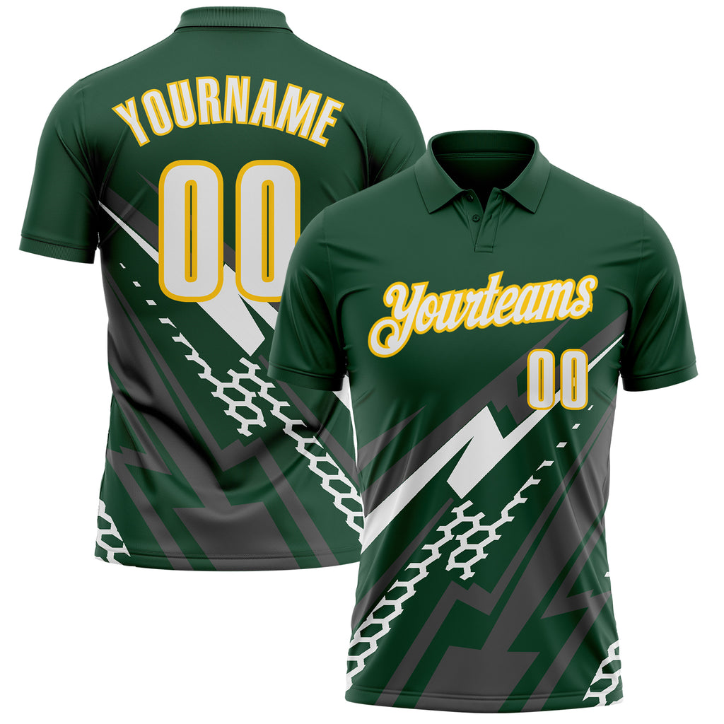 Custom Green White Gray-Yellow Lightning Geometric Performance Polo Shirt