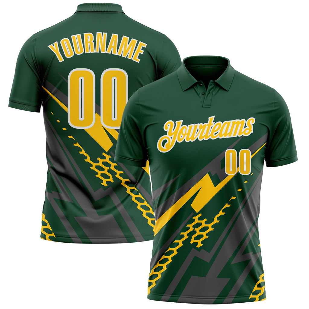 Custom Green Yellow Gray-White Lightning Geometric Performance Polo Shirt