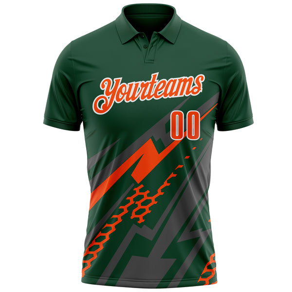 Custom Green Orange Gray-White Lightning Geometric Performance Polo Shirt