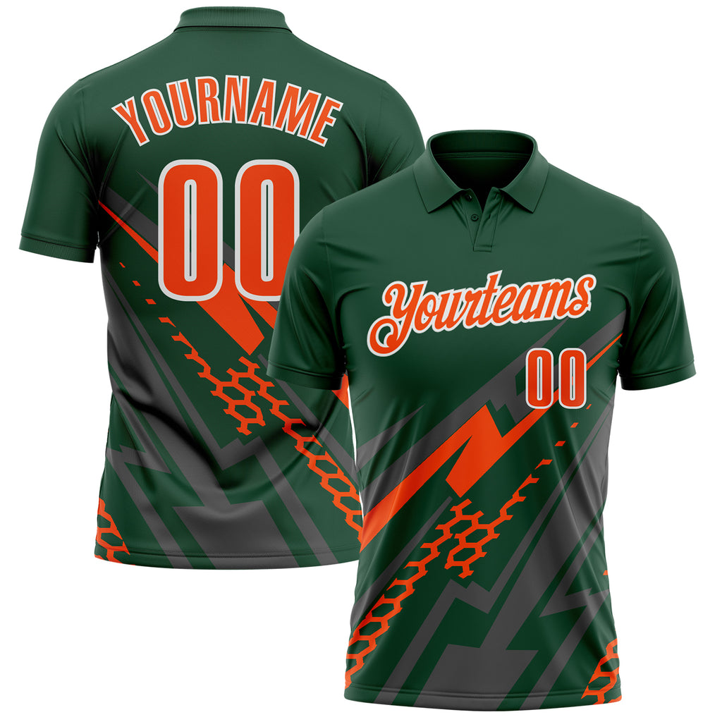 Custom Green Orange Gray-White Lightning Geometric Performance Polo Shirt