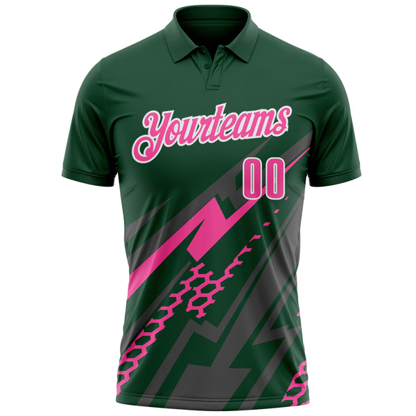Custom Green Pink Gray-White Lightning Geometric Performance Polo Shirt