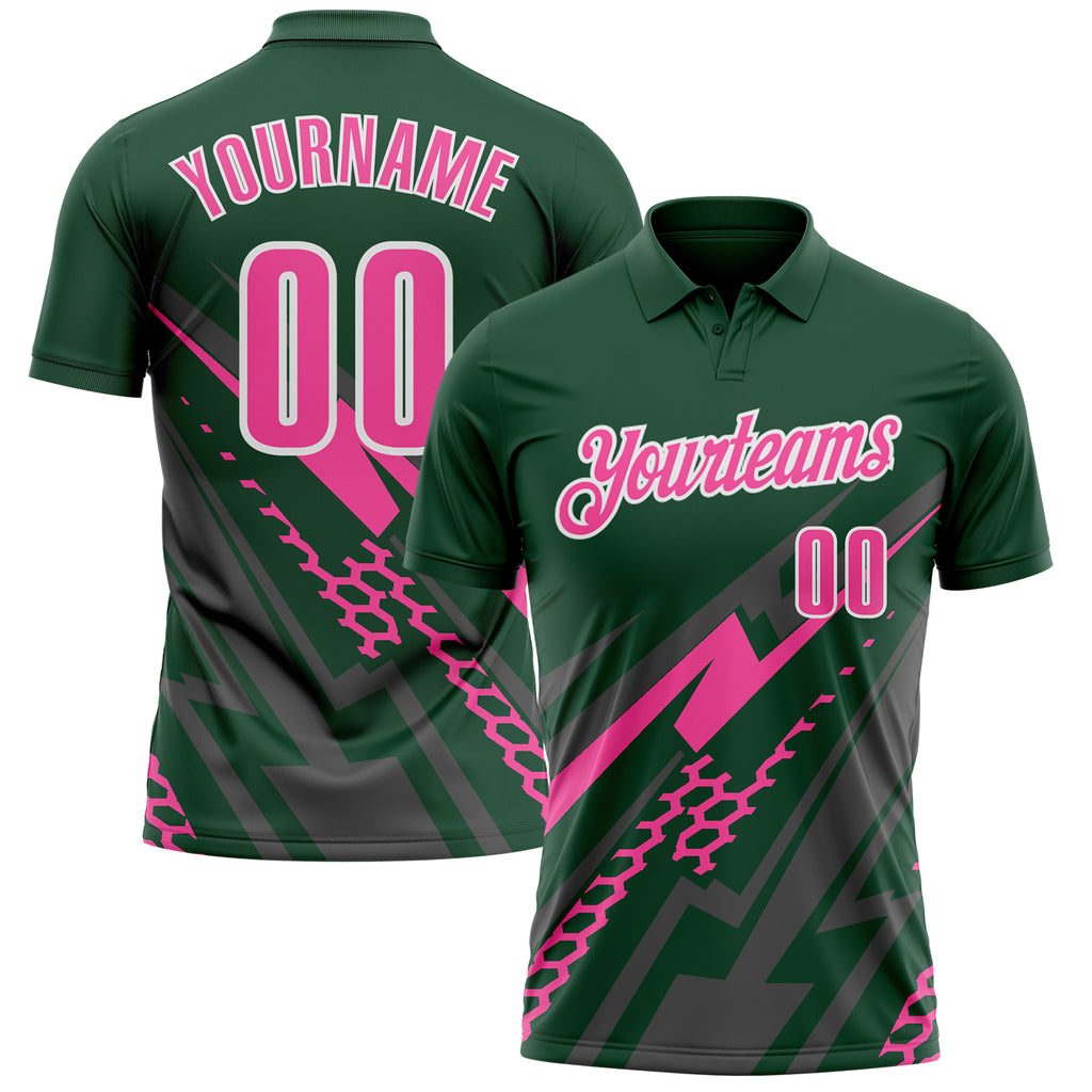 Custom Green Pink Gray-White Lightning Geometric Performance Polo Shirt