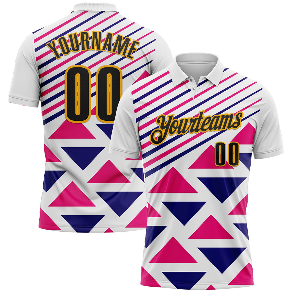 Custom White Black Hot Pink Purple-Gold Esports Performance Polo Shirt