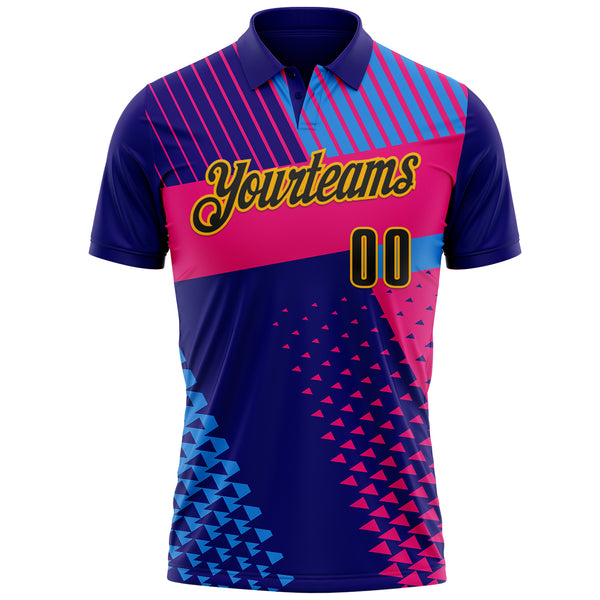 Custom Dark Purple Black Hot Pink Blue-Gold Esports Performance Polo Shirt