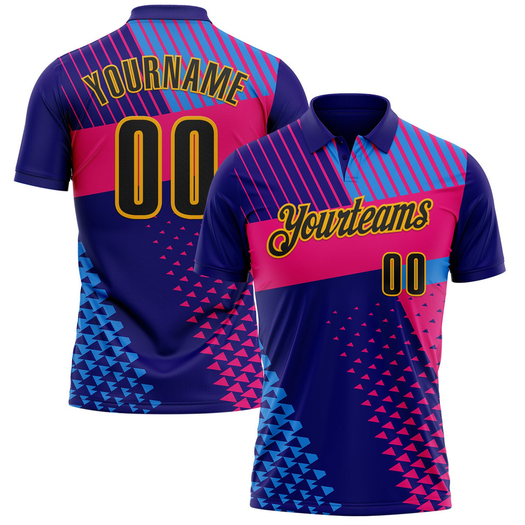 Custom Dark Purple Black Hot Pink Blue-Gold Esports Performance Polo Shirt