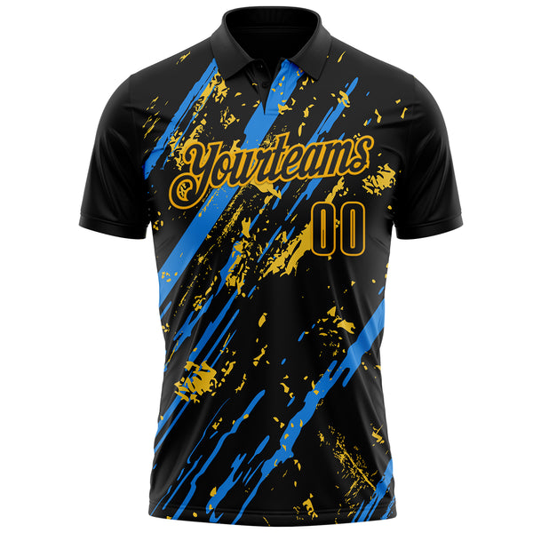 Custom Black Blue-Gold Esports Performance Polo Shirt