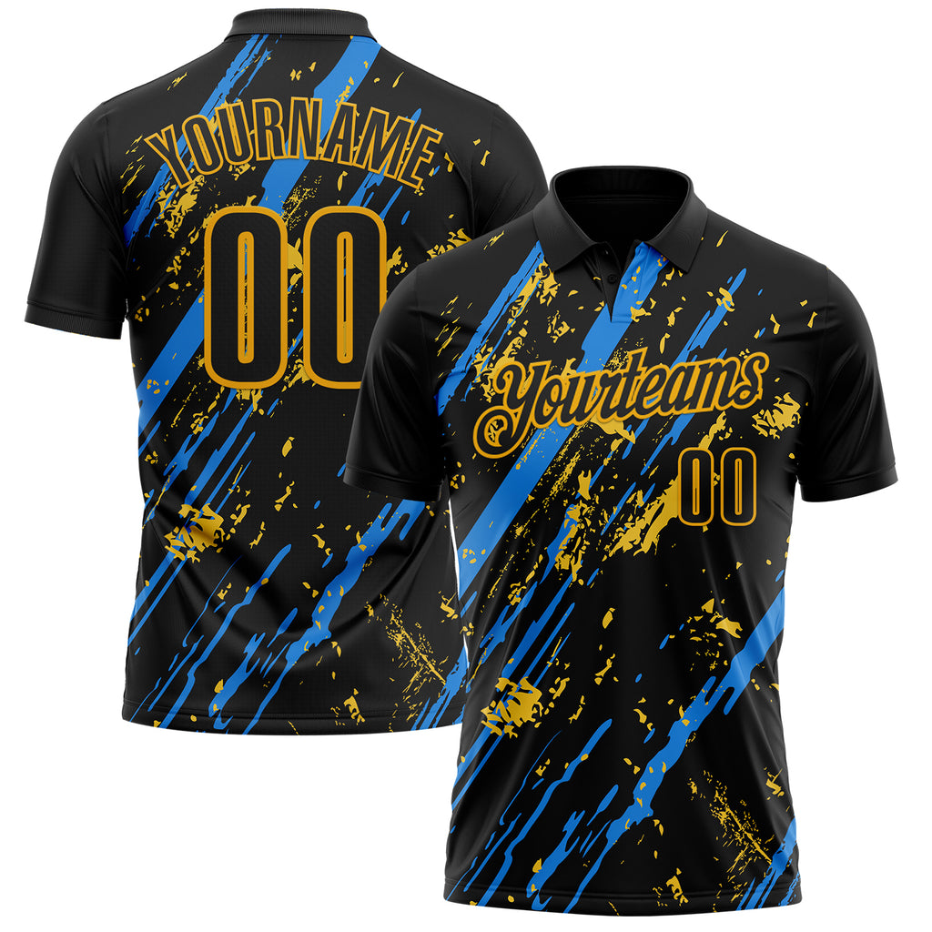 Custom Black Blue-Gold Esports Performance Polo Shirt