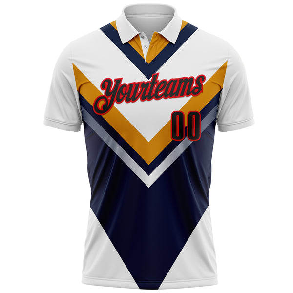 Custom White Black Yellow Navy-Fire Red Esports Performance Polo Shirt
