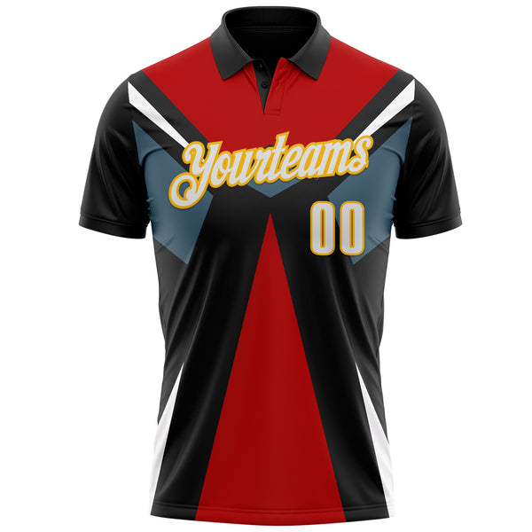 Custom Black White Red-Gold Esports Performance Polo Shirt