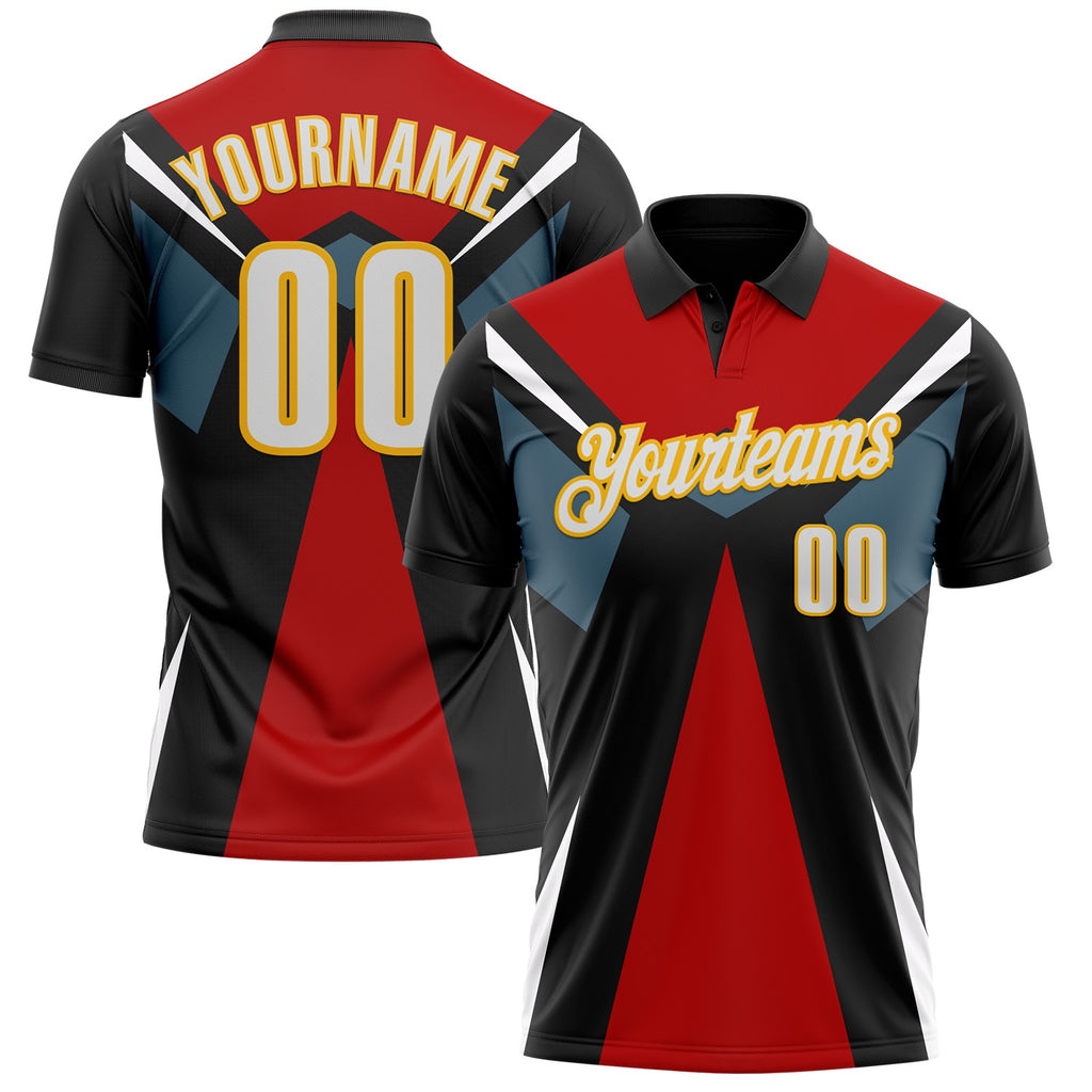 Custom Black White Red-Gold Esports Performance Polo Shirt