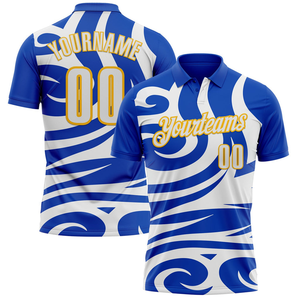 Custom Thunder Blue White-Gold Esports Performance Polo Shirt