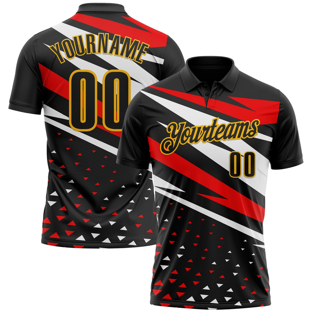 Custom Black White Red-Gold Esports Performance Polo Shirt