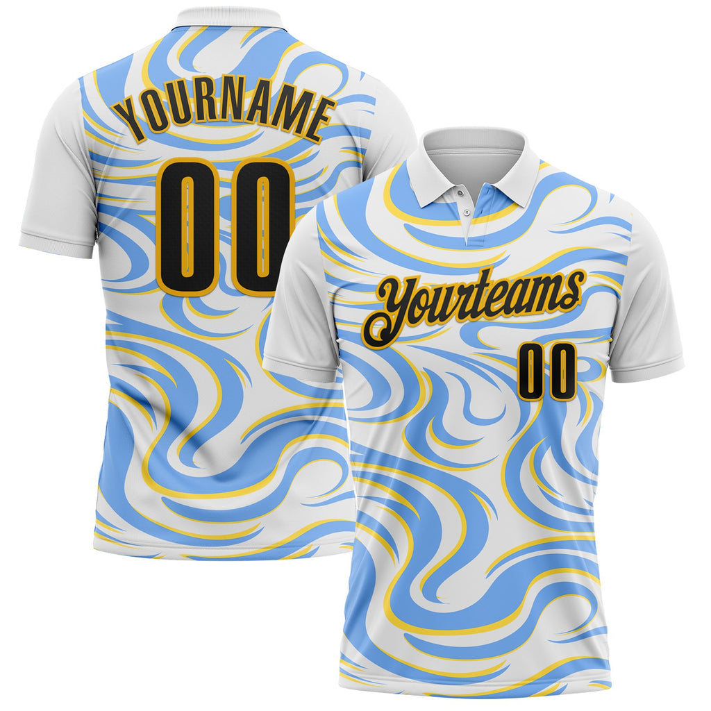 Custom White Black Blue-Gold Esports Performance Polo Shirt
