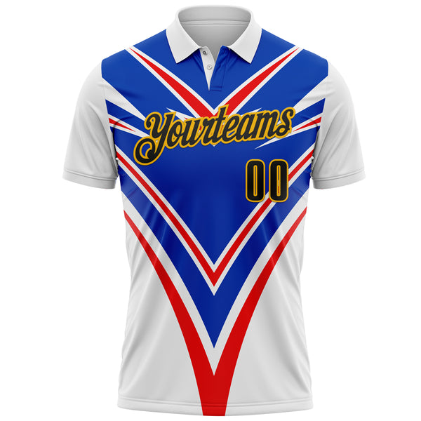 Custom White Black Red Thunder Blue-Gold Esports Performance Polo Shirt