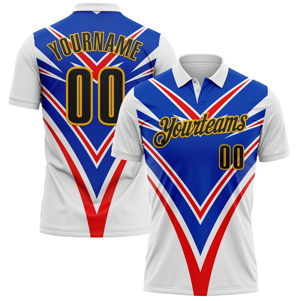 Custom White Black Red Thunder Blue-Gold Esports Performance Polo Shirt