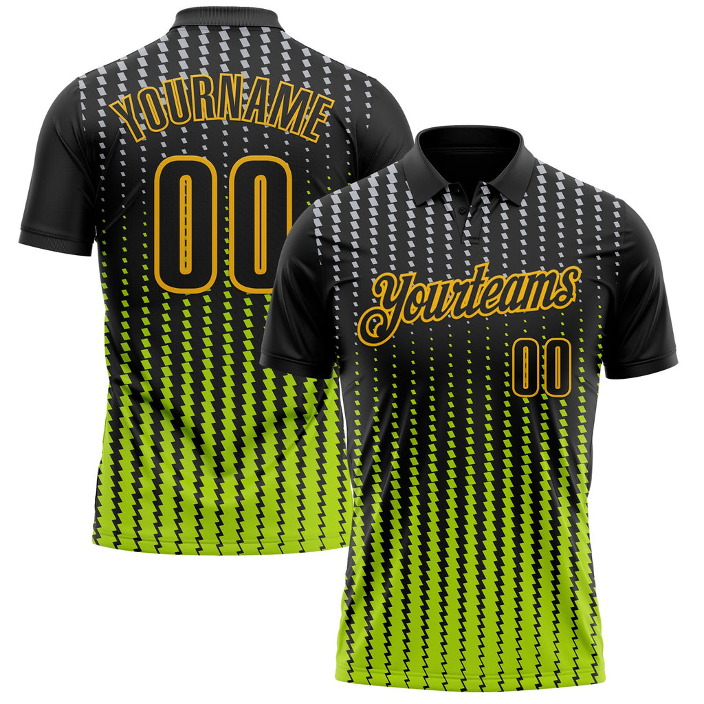 Custom Black Gray Neon Green-Gold Esports Performance Polo Shirt