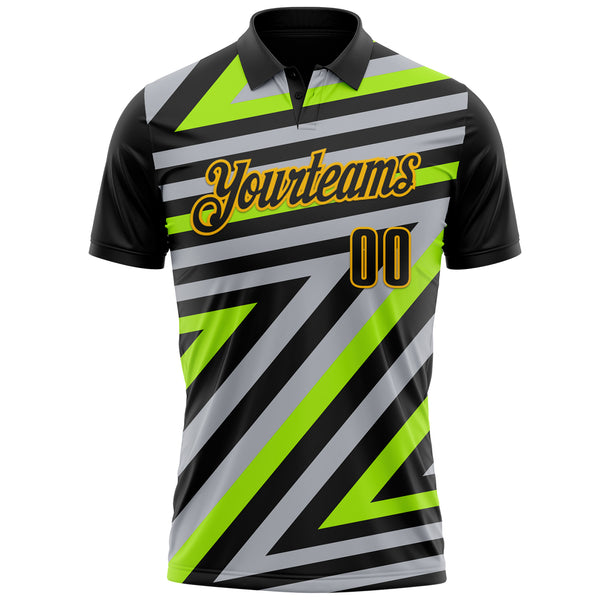 Custom Black Gray Neon Green-Gold Esports Performance Polo Shirt