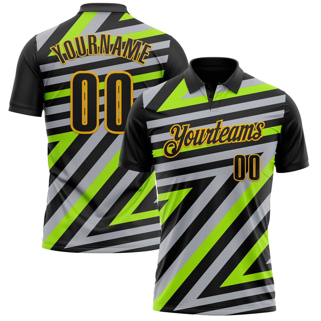 Custom Black Gray Neon Green-Gold Esports Performance Polo Shirt