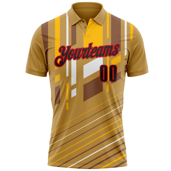 Custom Old Gold Black Gold-Fire Red Esports Performance Polo Shirt