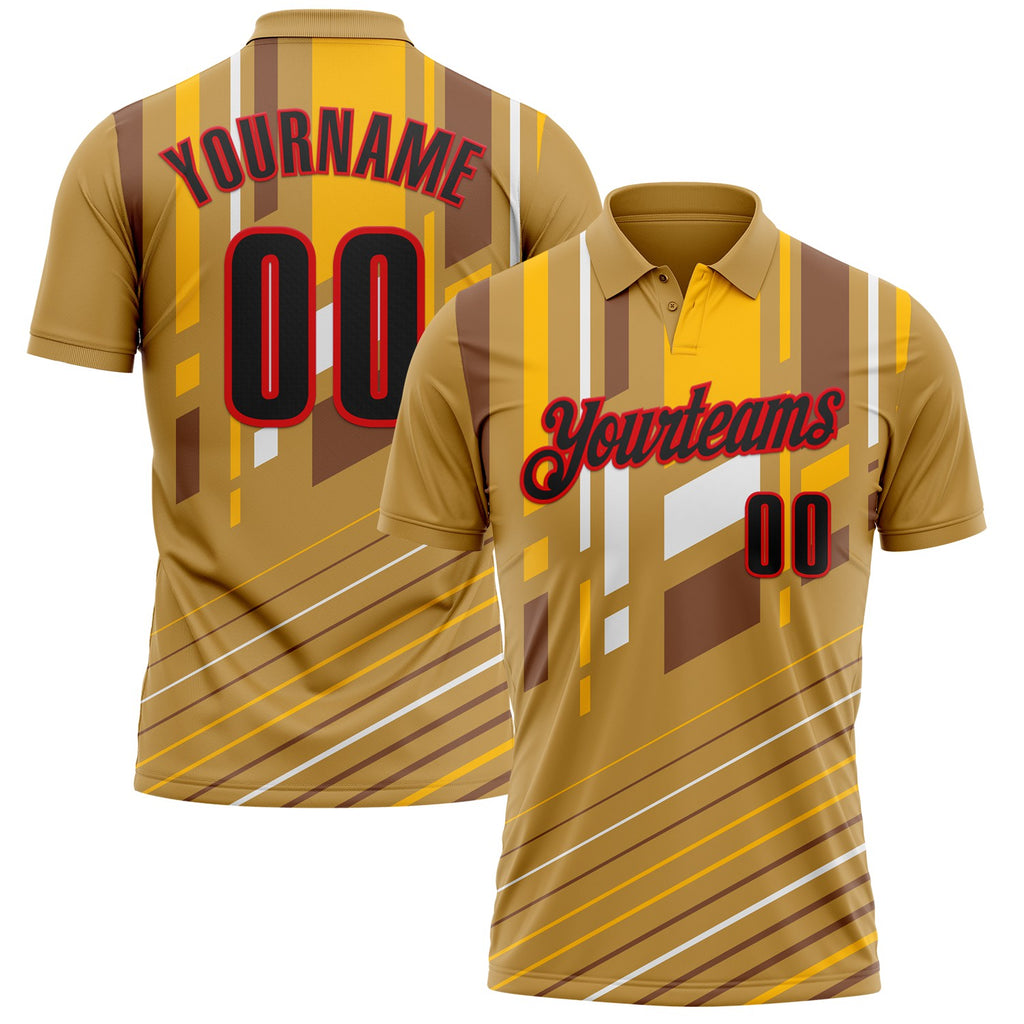 Custom Old Gold Black Gold-Fire Red Esports Performance Polo Shirt